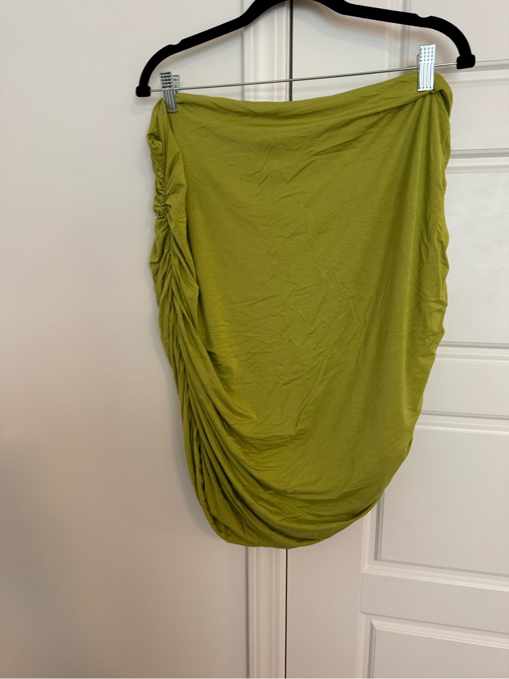Hanifa Asymmetrical Olive Green Ruched Skirt